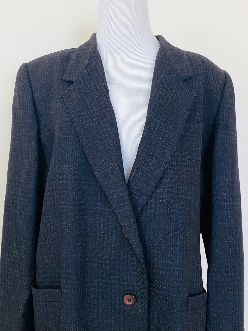Kasper ASL Wool Black Tweed Blazer Jacket Glen Check Dark Academia Classic 12